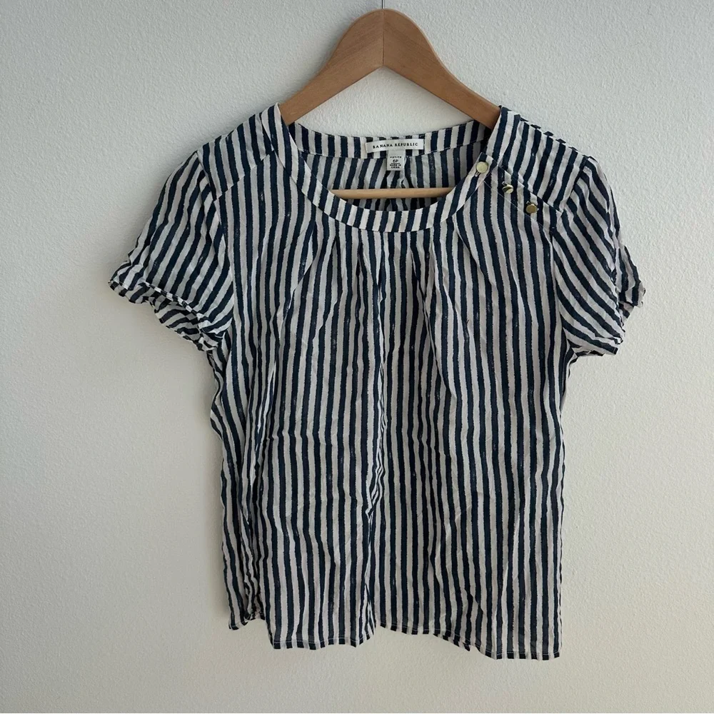 Banana Republic Striped Navy and White Blouse - Picture 1 of 7